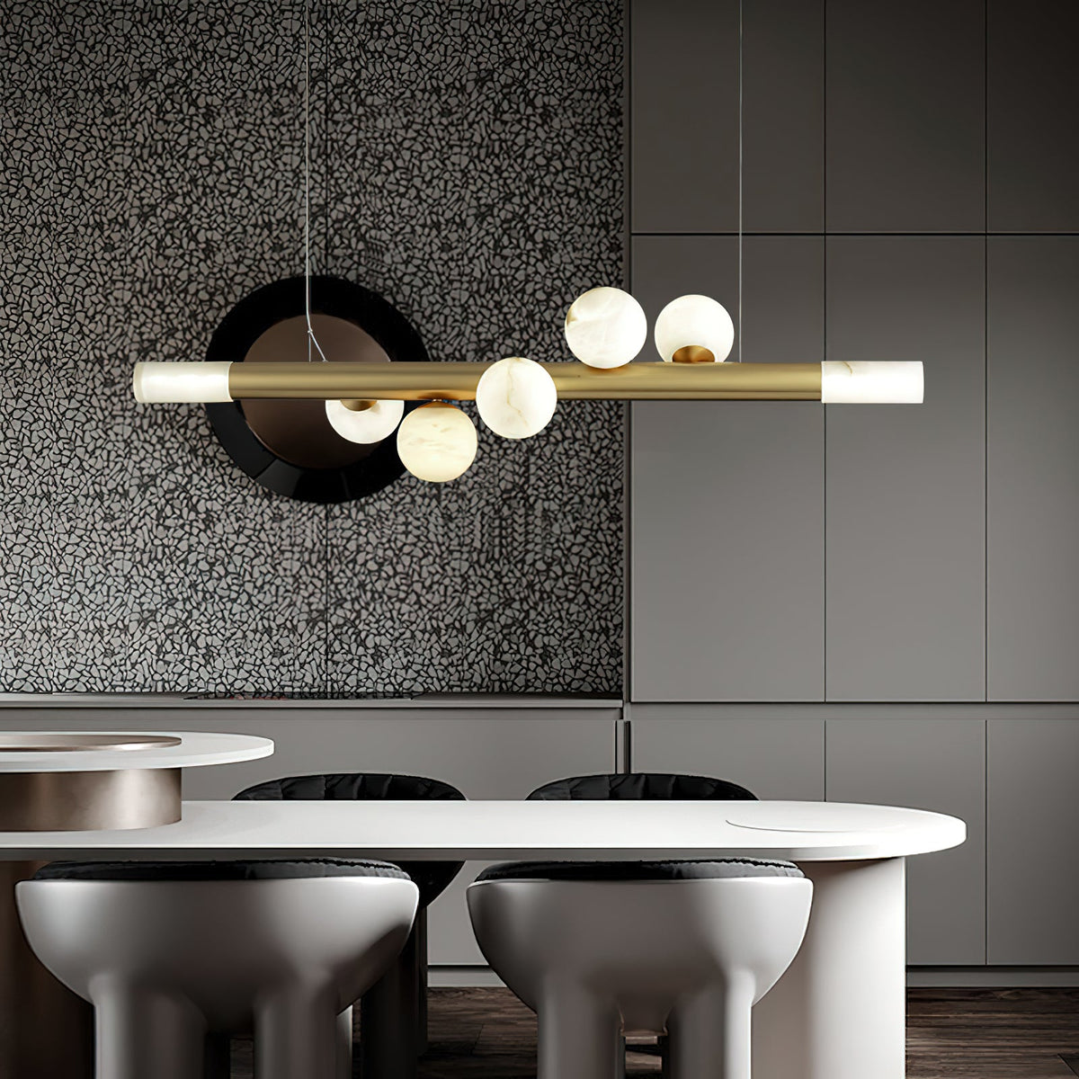 Linear Alabaster Globe Pendant Chandelier, product view 2