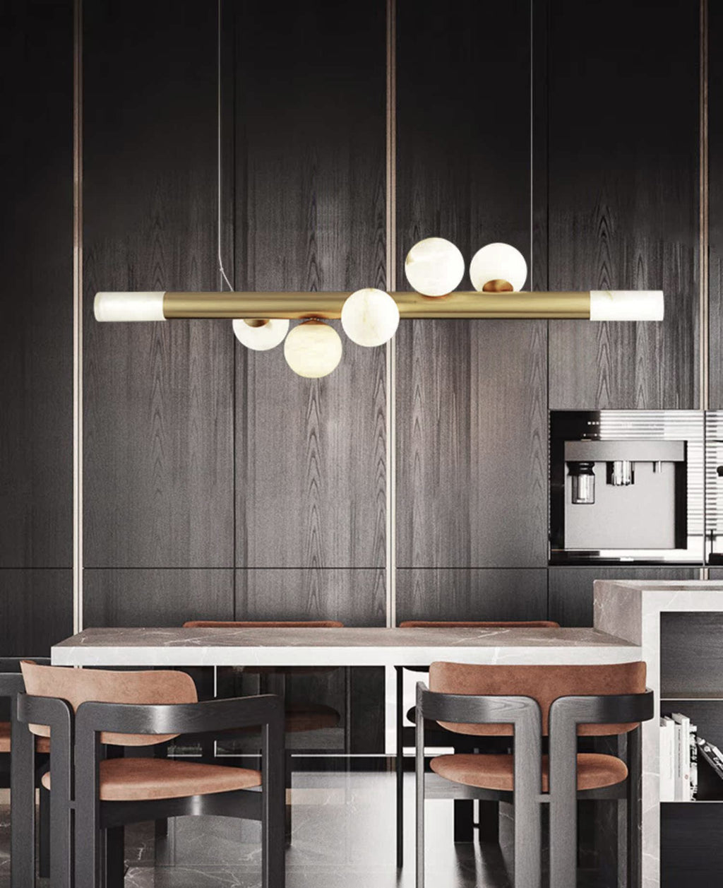 Linear Alabaster Globe Pendant Chandelier, product view 3