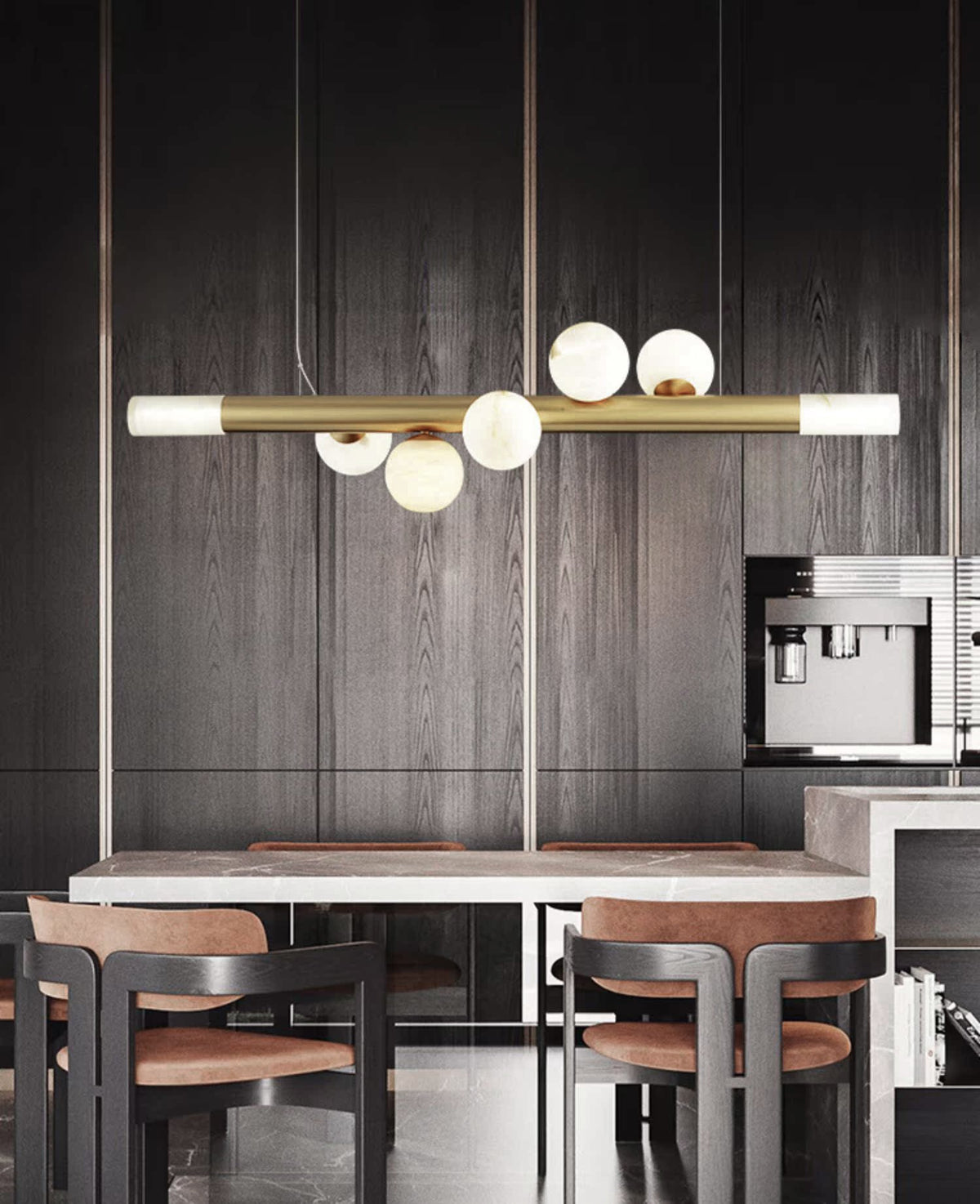 Linear Alabaster Globe Pendant Chandelier, product view 3