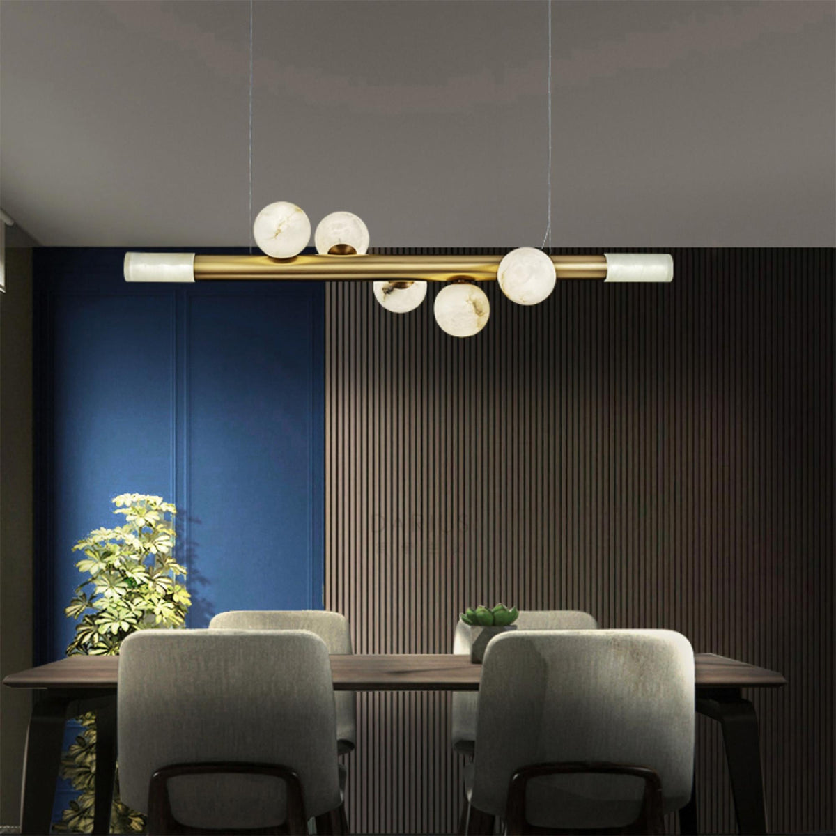 Linear Alabaster Globe Pendant Chandelier, product view 6