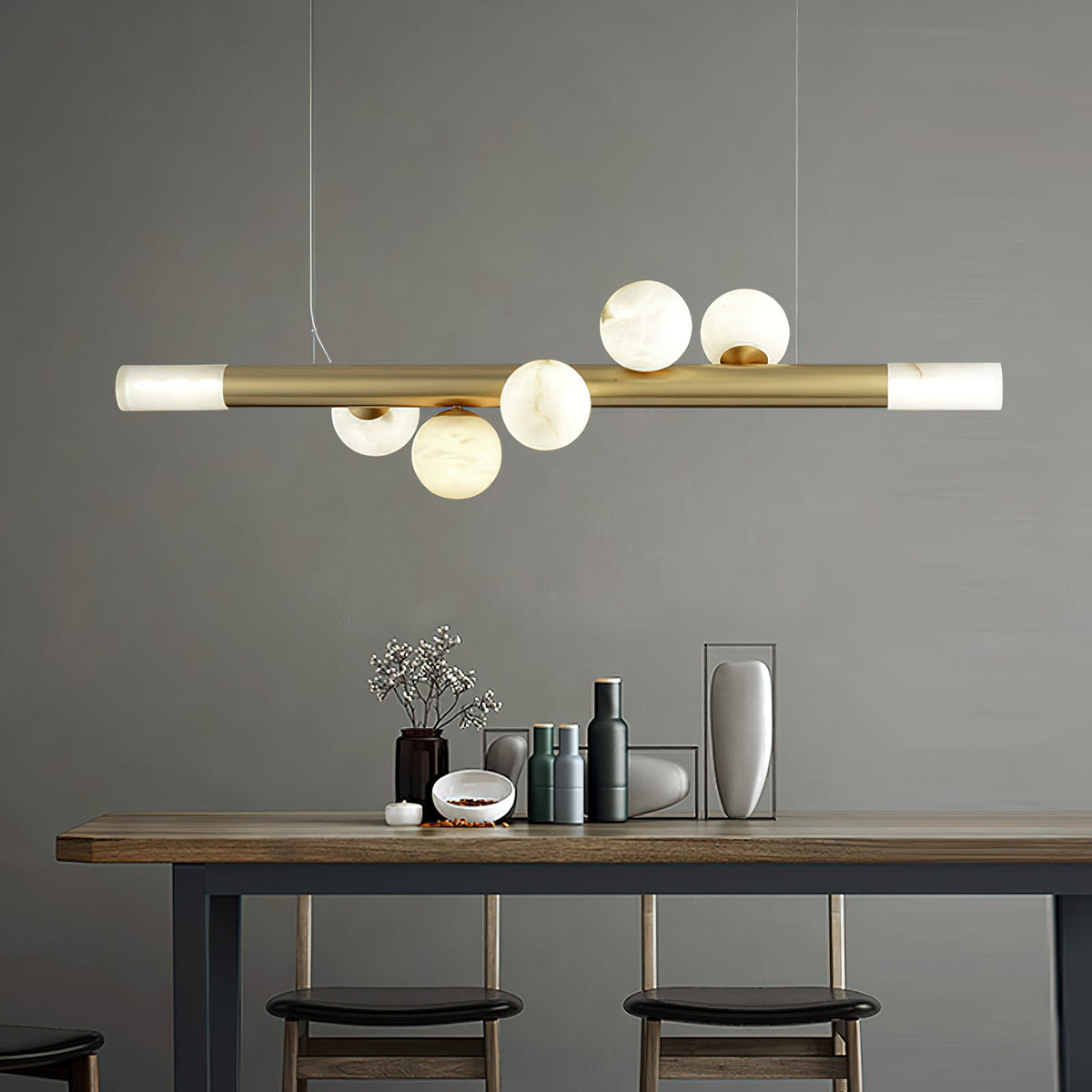 Linear Alabaster Globe Pendant Chandelier, product view 8