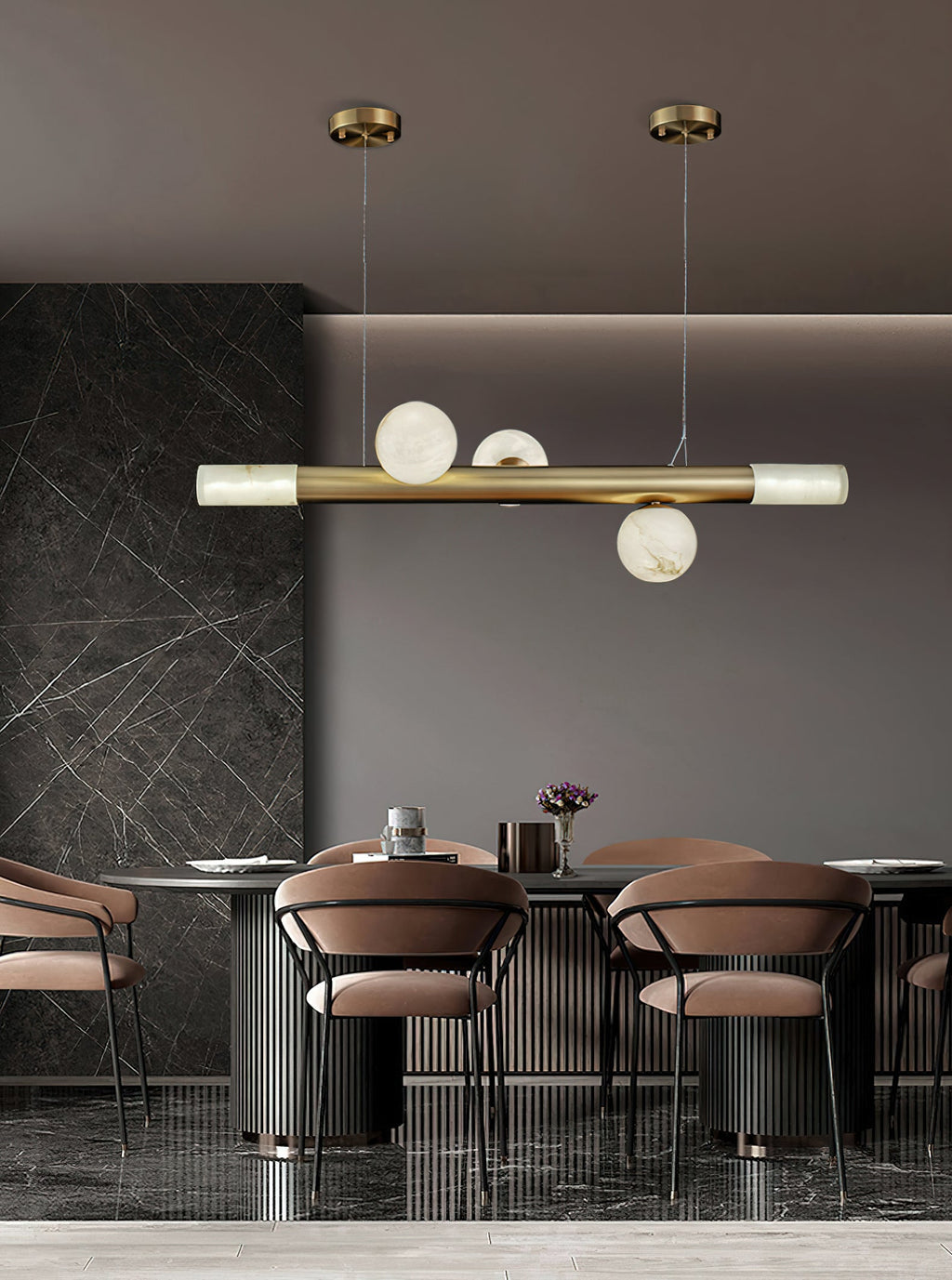 Linear Alabaster Globe Pendant Chandelier, product view 9