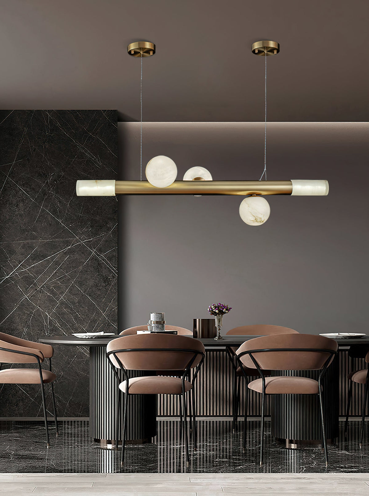 Linear Alabaster Globe Pendant Chandelier, product view 9
