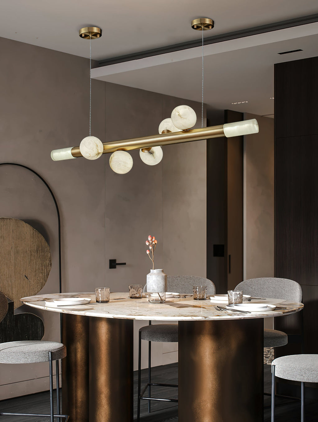 Linear Alabaster Globe Pendant Chandelier, product view 10