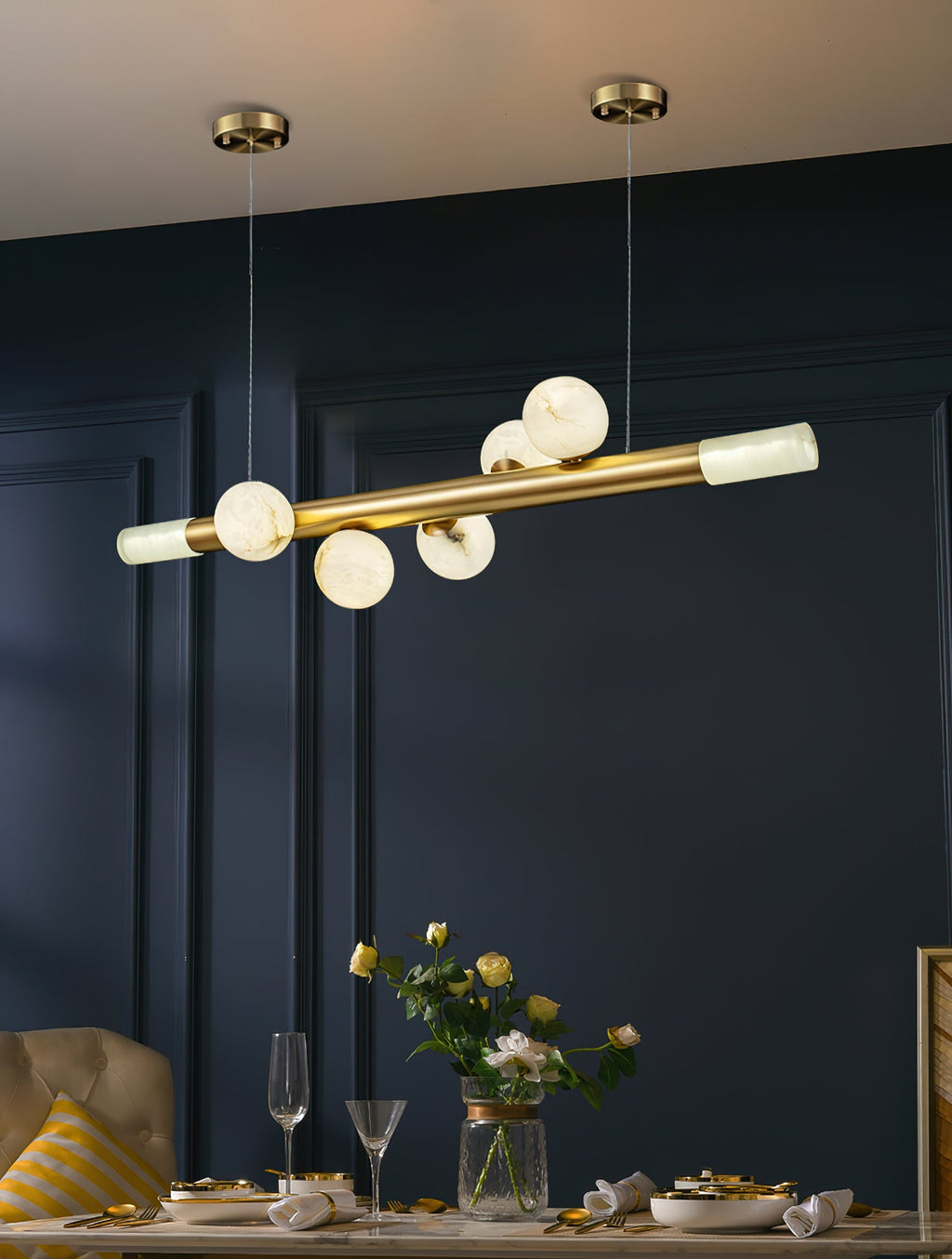 Linear Alabaster Globe Pendant Chandelier, product view 11