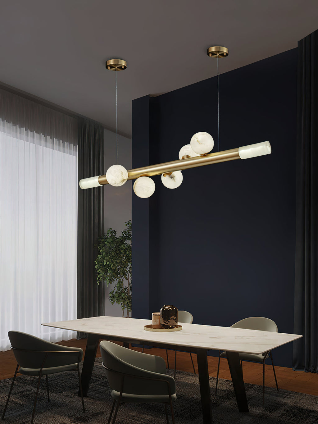 Linear Alabaster Globe Pendant Chandelier, product view 12