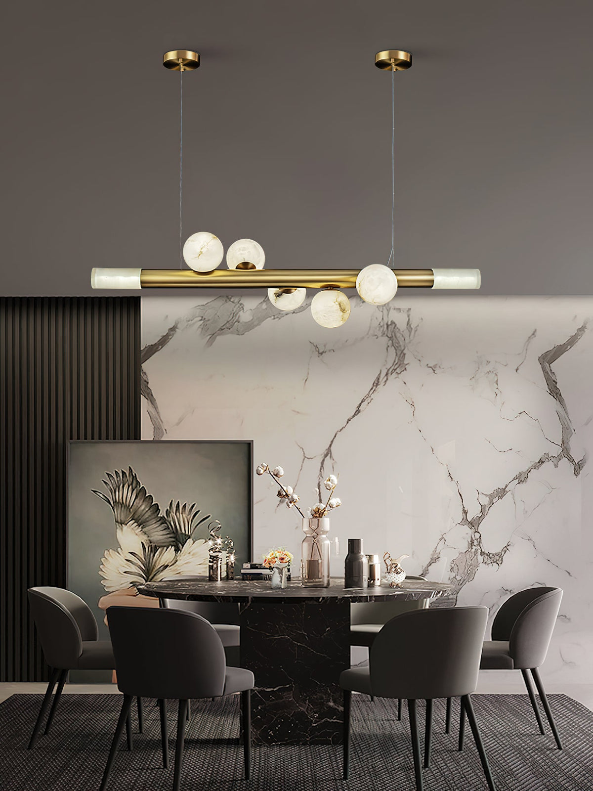 Linear Alabaster Globe Pendant Chandelier, product view 13