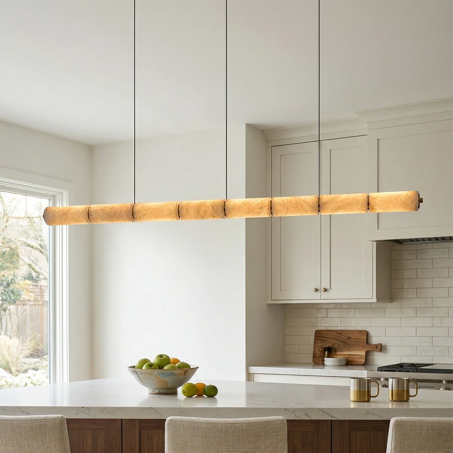 Linear Alabaster LED Chandelier by Bling Lighting Studio