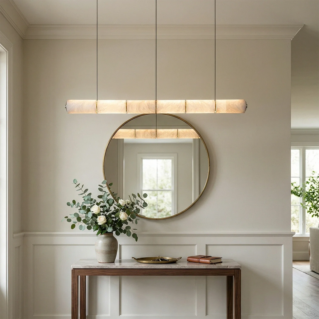 Linear Alabaster LED Chandelier by Bling Lighting Studio