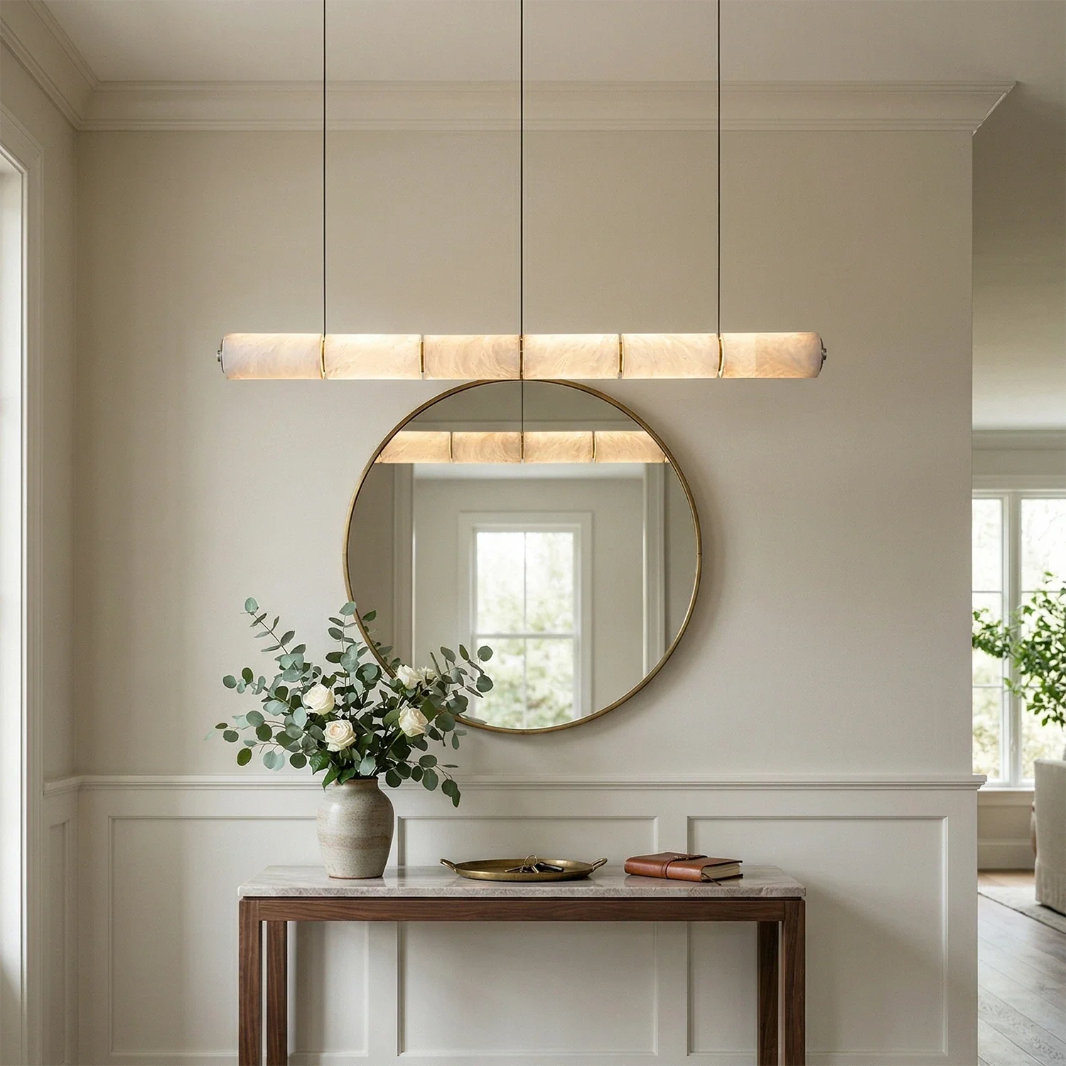 Linear Alabaster LED Chandelier by Bling Lighting Studio