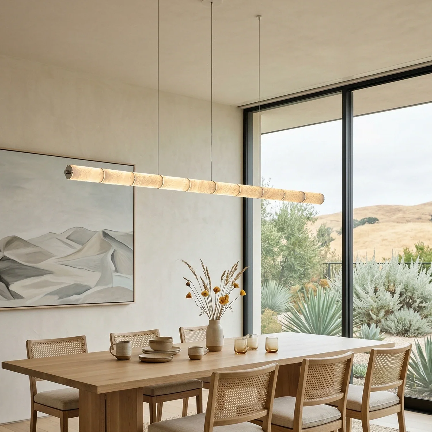Linear Alabaster LED Chandelier by Bling Lighting Studio