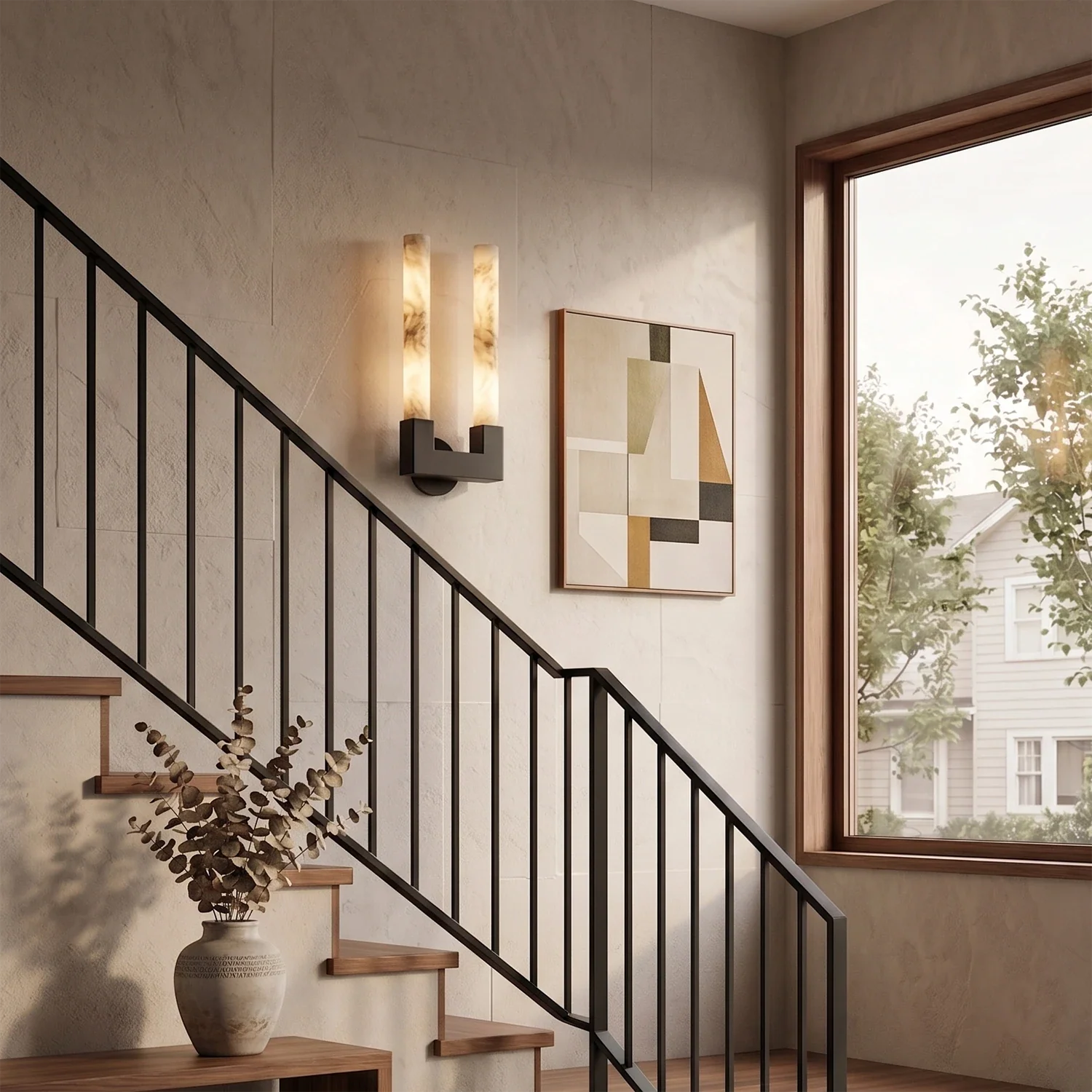 Linear Cylindrical Alabaster Wall Sconce by Bling Lighting Studio