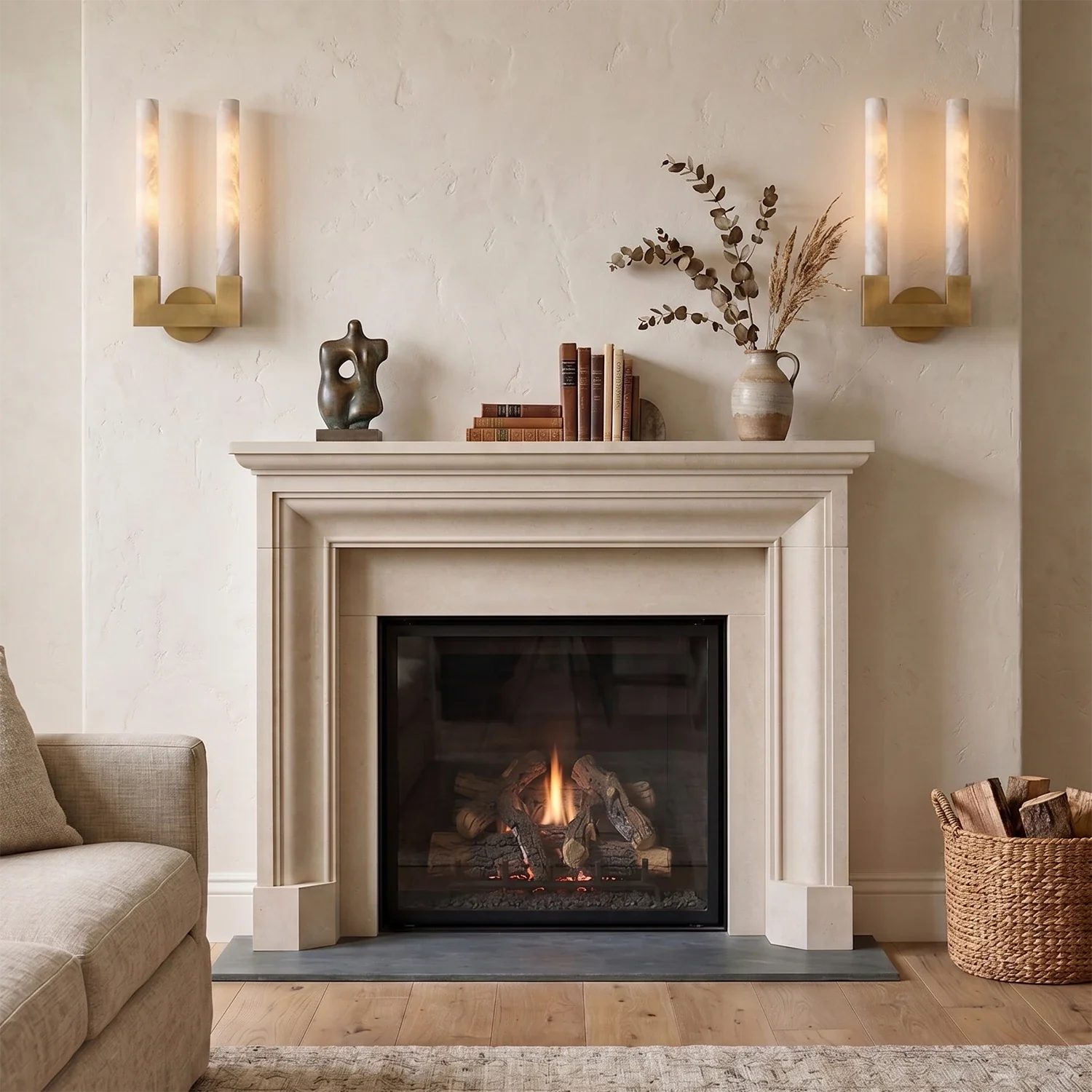 Linear Cylindrical Alabaster Wall Sconce by Bling Lighting Studio