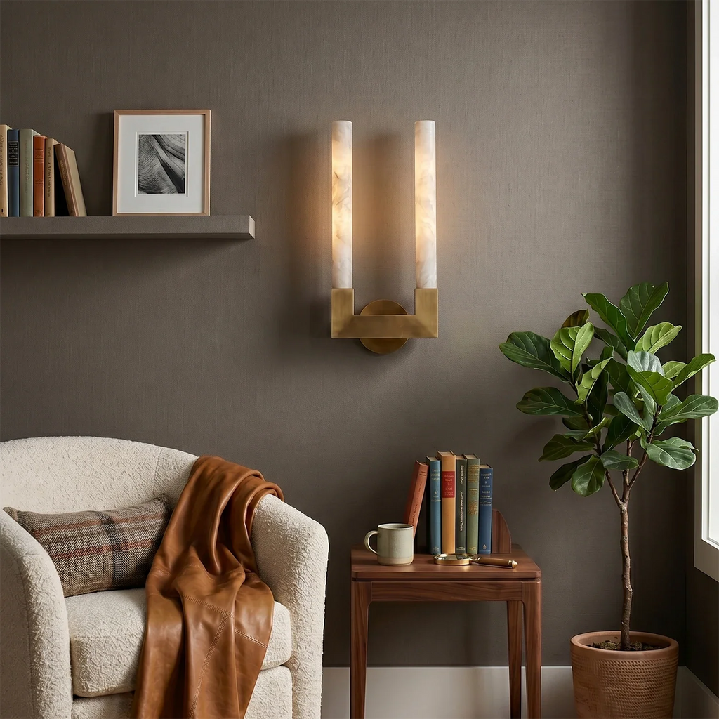 Linear Cylindrical Alabaster Wall Sconce by Bling Lighting Studio