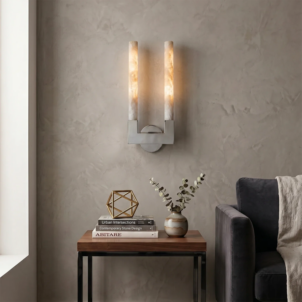 Linear Cylindrical Alabaster Wall Sconce by Bling Lighting Studio