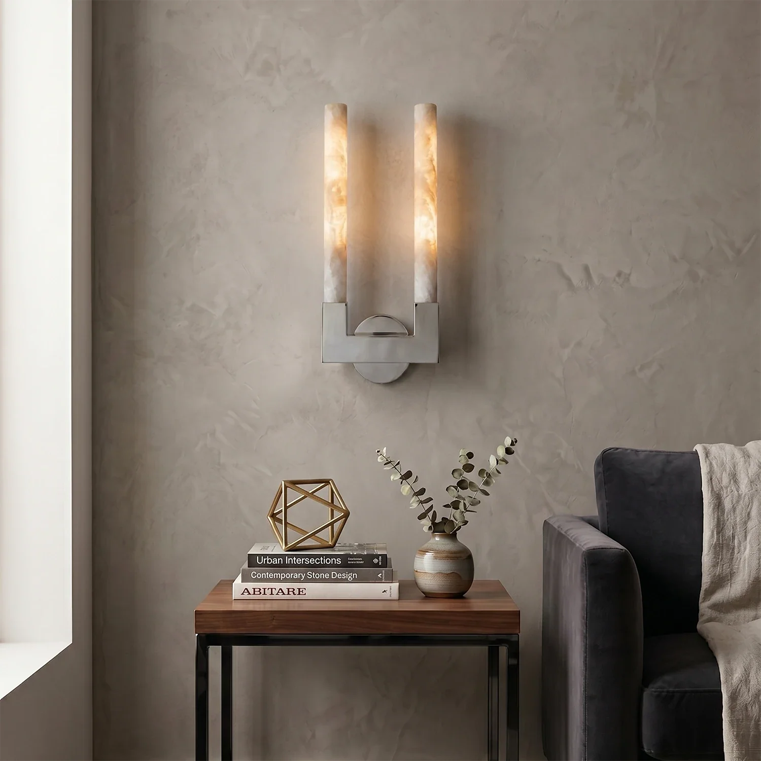 Linear Cylindrical Alabaster Wall Sconce by Bling Lighting Studio