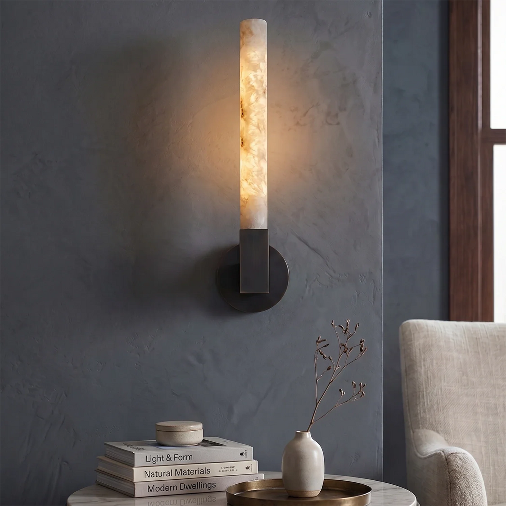 Linear Cylindrical Alabaster Wall Sconce by Bling Lighting Studio