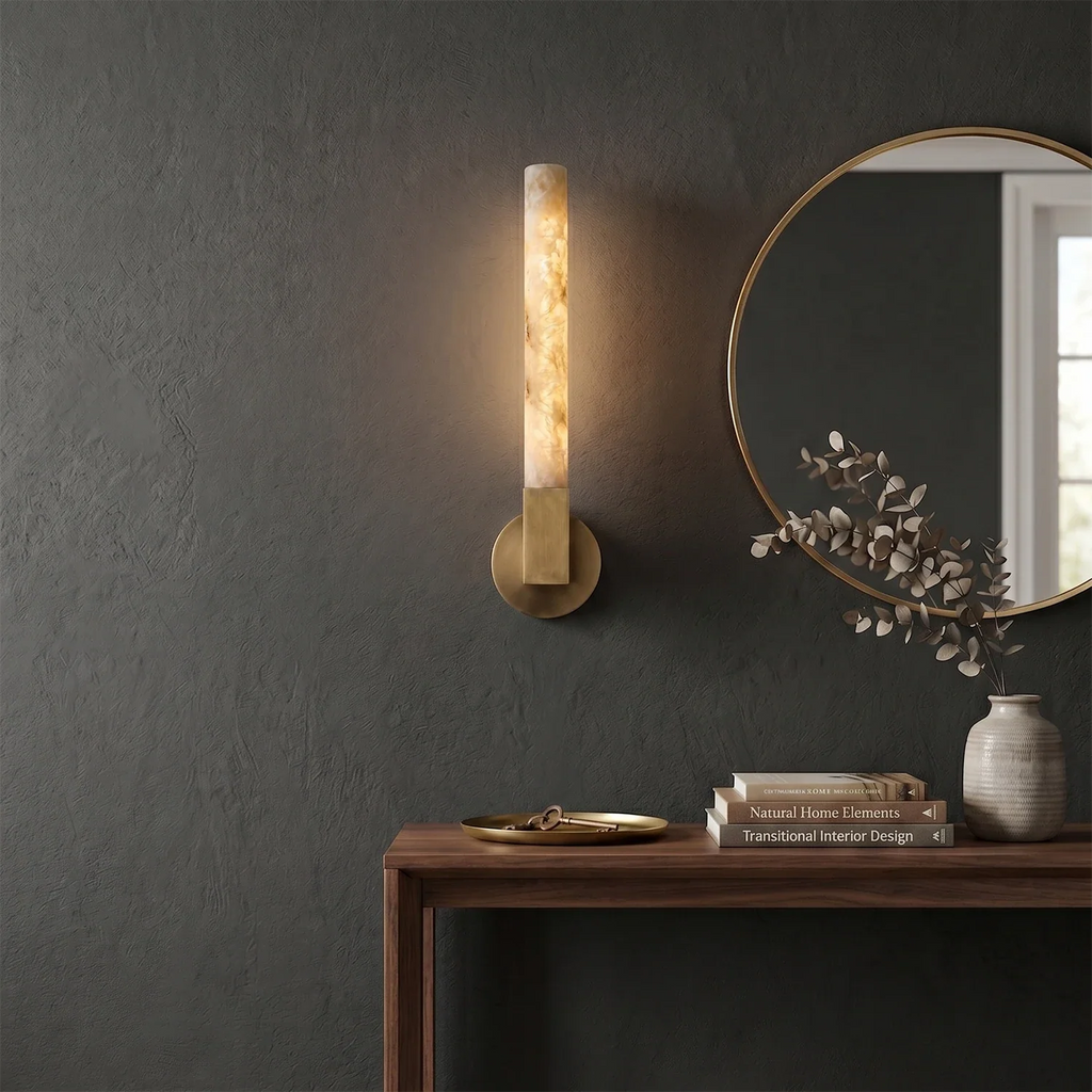 Linear Cylindrical Alabaster Wall Sconce by Bling Lighting Studio