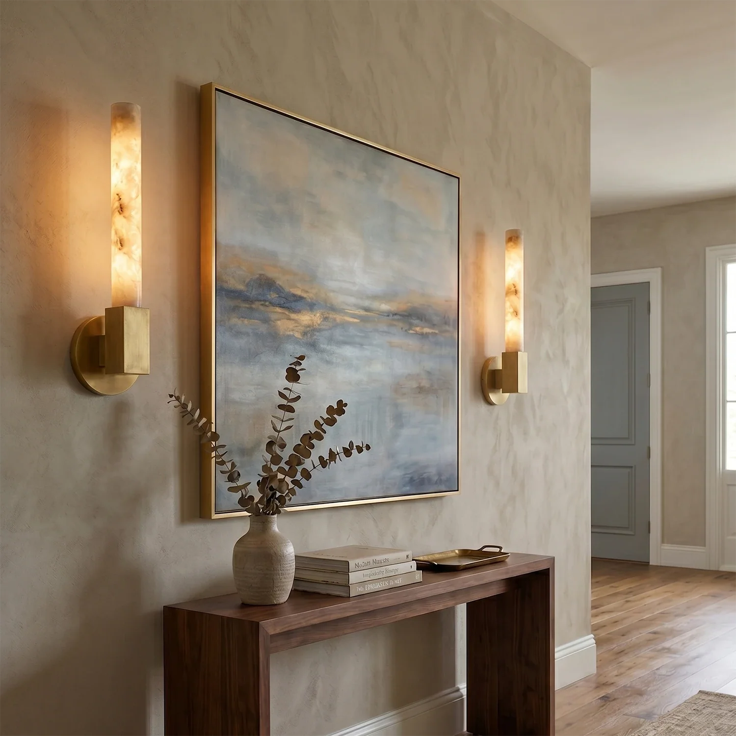 Linear Cylindrical Alabaster Wall Sconce by Bling Lighting Studio