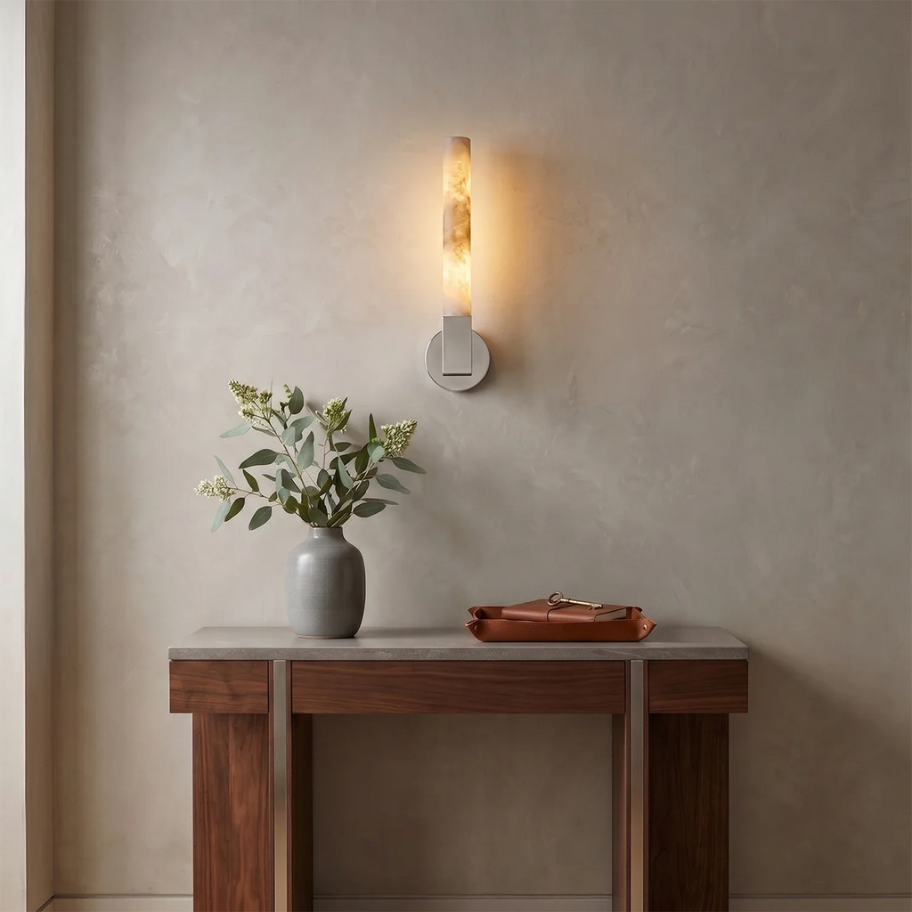 Linear Cylindrical Alabaster Wall Sconce by Bling Lighting Studio