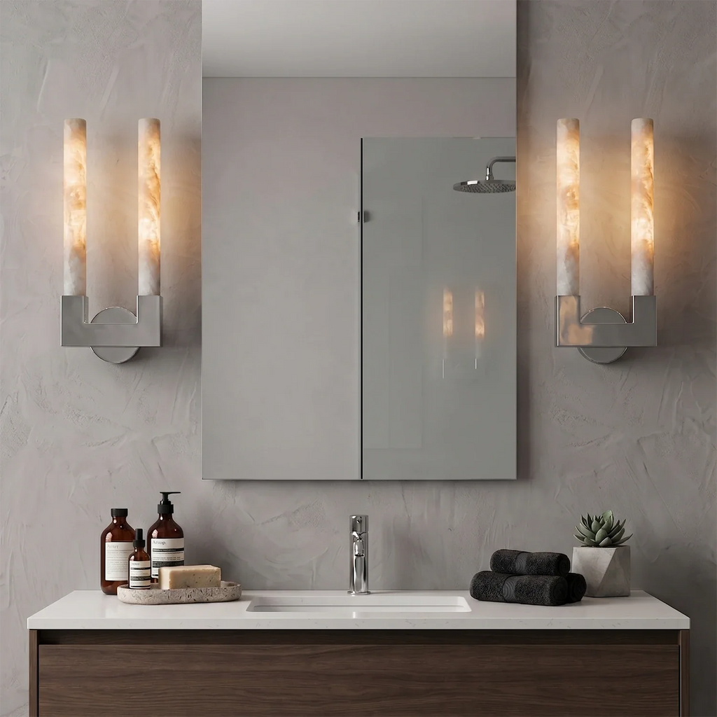 Linear Cylindrical Alabaster Wall Sconce by Bling Lighting Studio