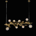 Long Organic Glass Bubble Brass Leaves Branch Chandelier 59" L by Bling Lighting Studio