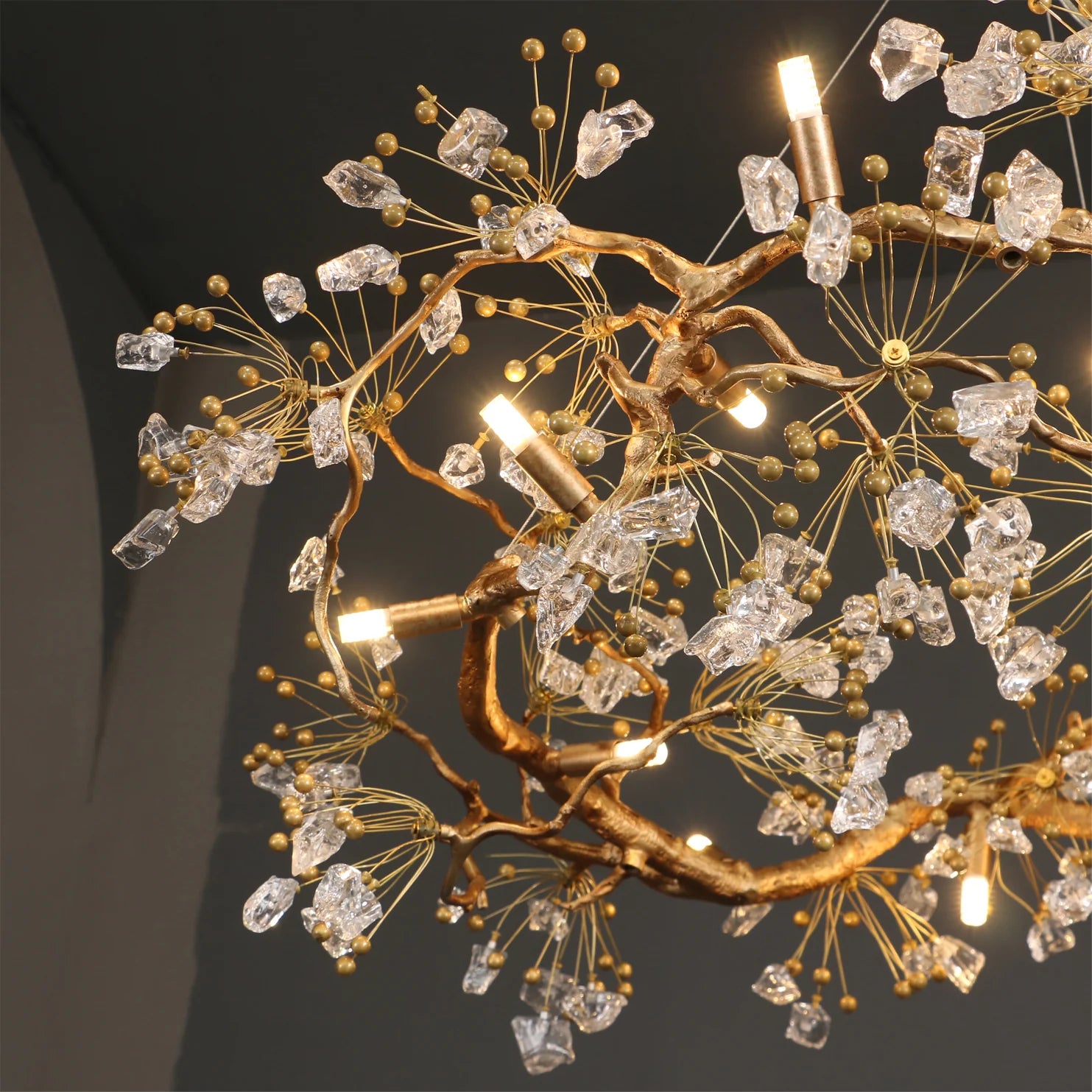 Bottom view of Lorna Berry Branch Shape Glass Chandelier showing branch and glass berry layout