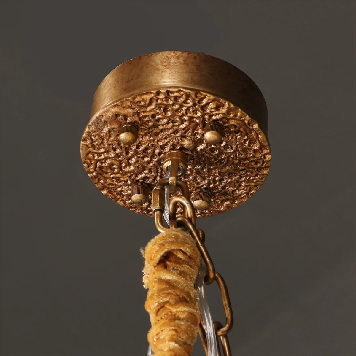Lorna Berry Branch Shape Glass Chandelier round ceiling canopy and suspension detail