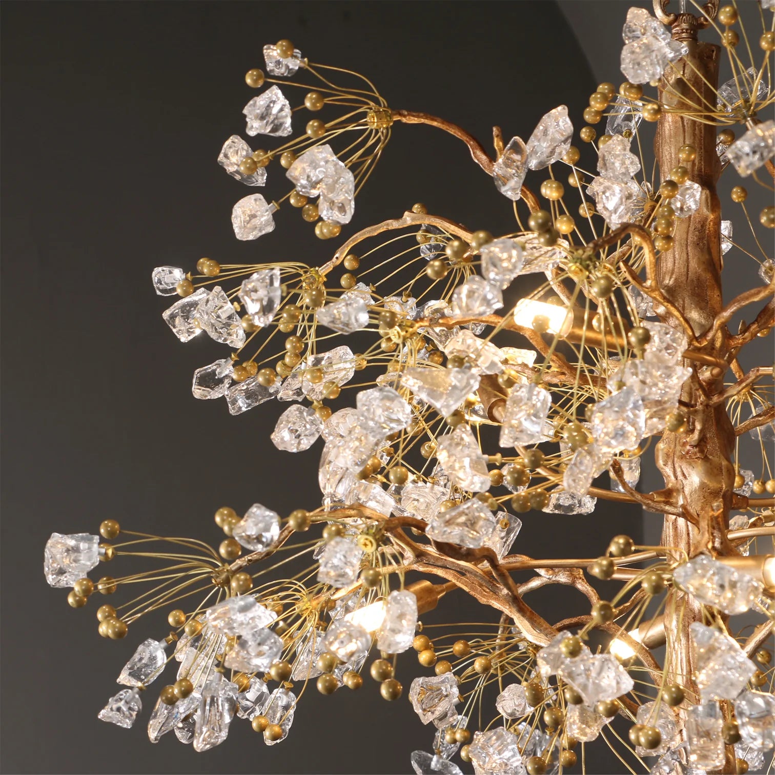 Close up of Lorna Berry Branch Shape Glass Chandelier crystal berry and branch details