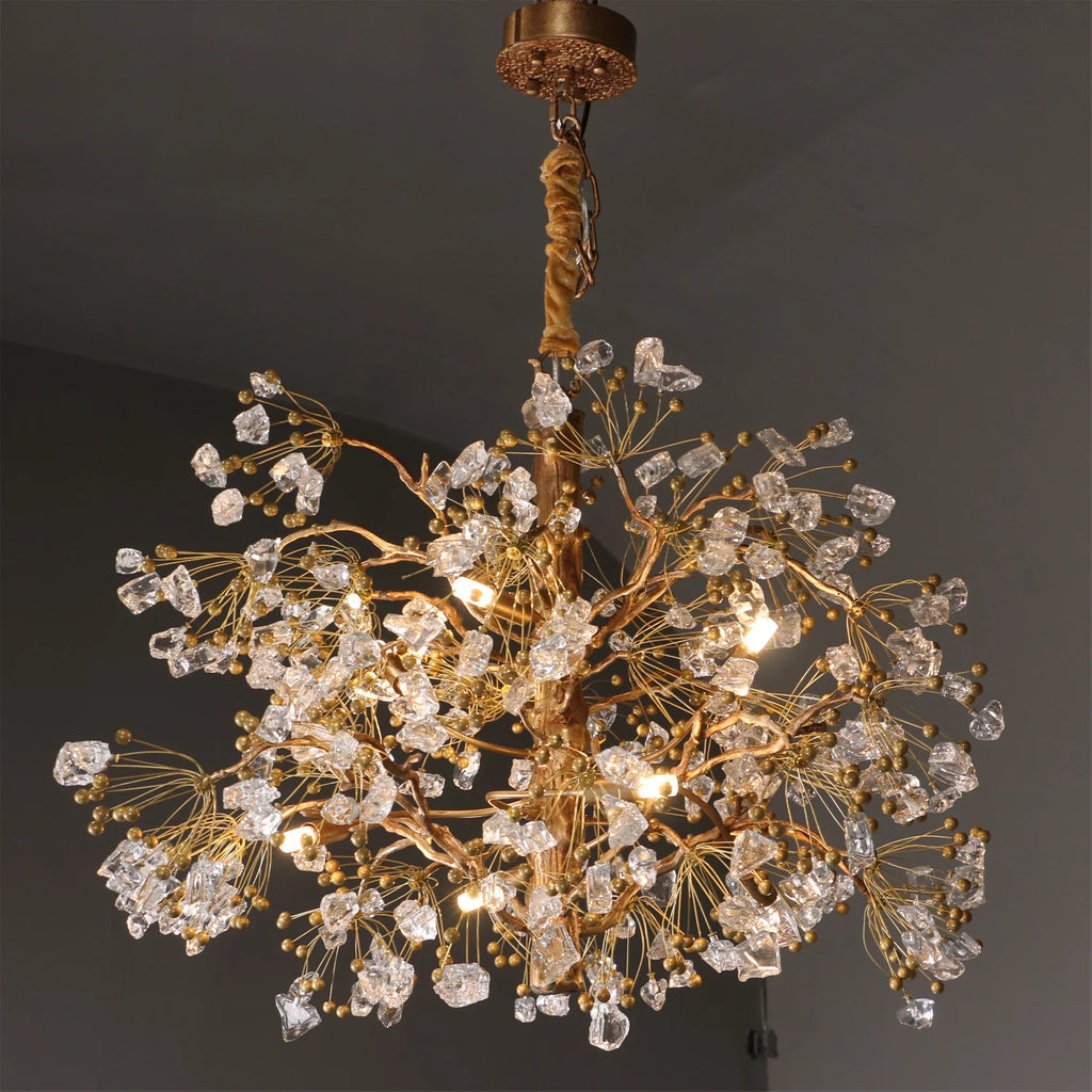 Round Lorna Berry Branch Shape Glass Chandelier studio view with gold finish and glass berries