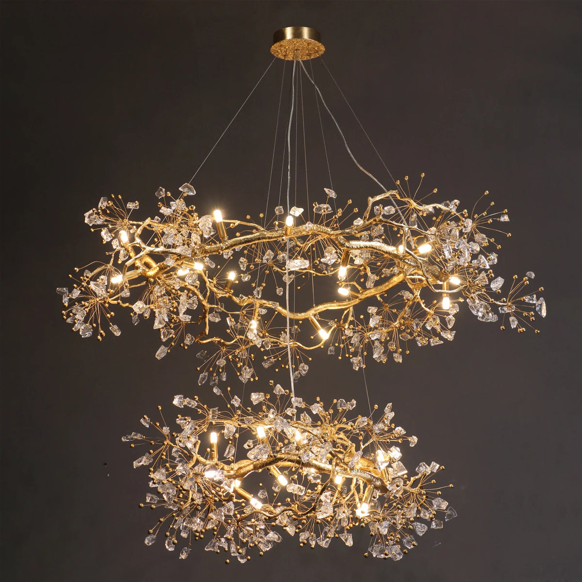 Two tier round Lorna Berry Branch Shape Glass Chandelier with crystal glass accents
