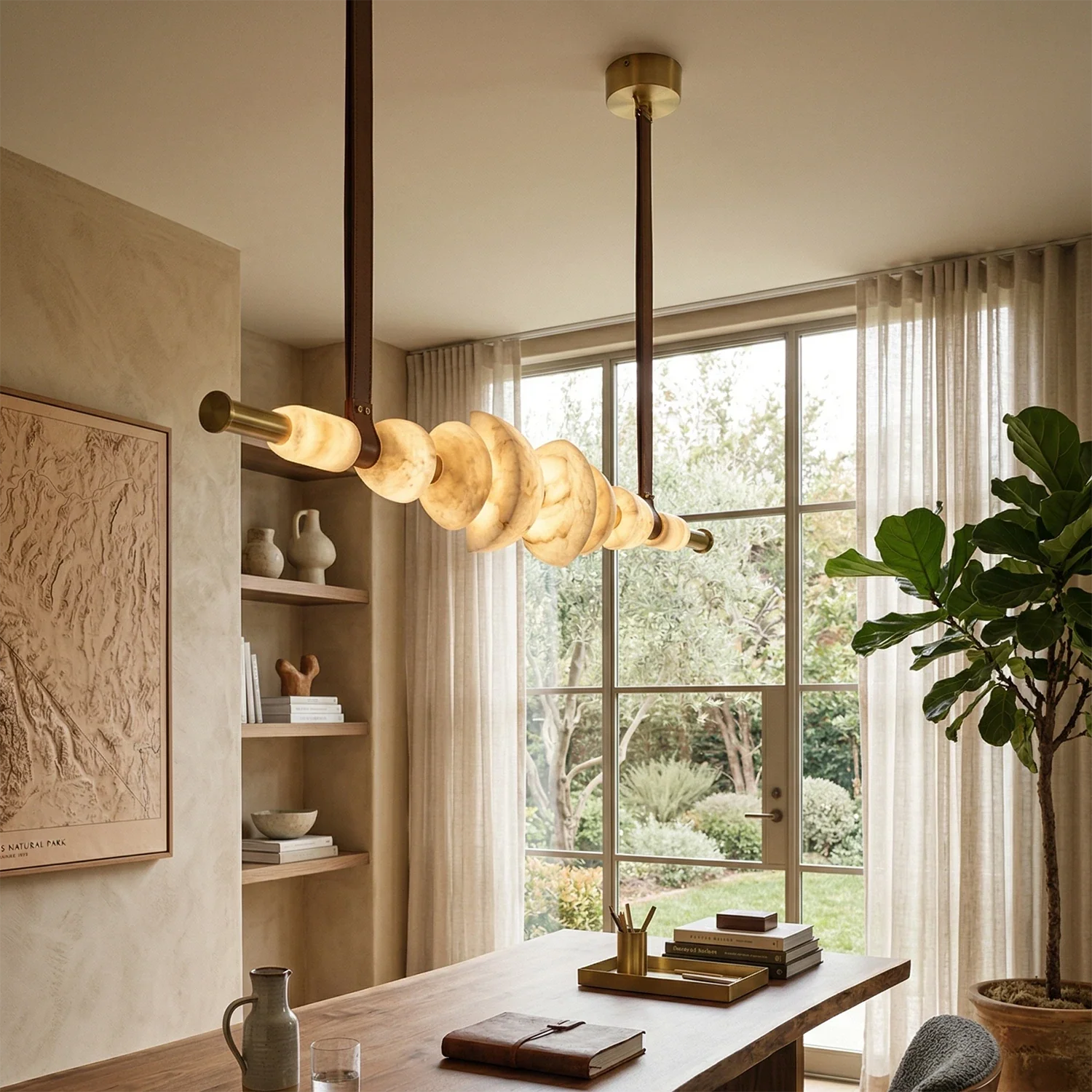 Lumina Alabaster Linear Chandelier by Bling Lighting Studio