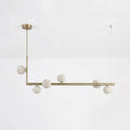 Lunara Alabaster Orb Linear Chandelier — 6 Lights: L 35.4″ × H 59″ / Brass & White