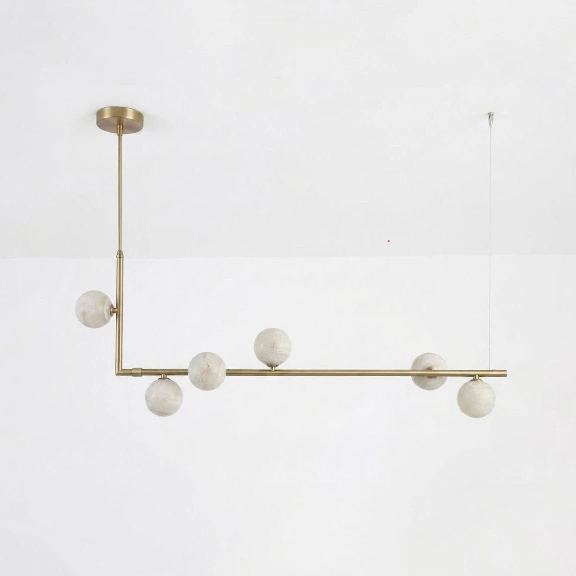 Lunara Alabaster Orb Linear Chandelier — 6 Lights: L 35.4″ × H 59″ / Brass & White