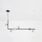 Lunara Alabaster Orb Linear Chandelier — 6 Lights: L 35.4″ × H 59″ / Black & White