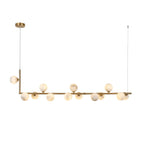 Lunara Alabaster Orb Linear Chandelier — 13 Lights: L 59.1″ × H 14.9″ / Brass & White
