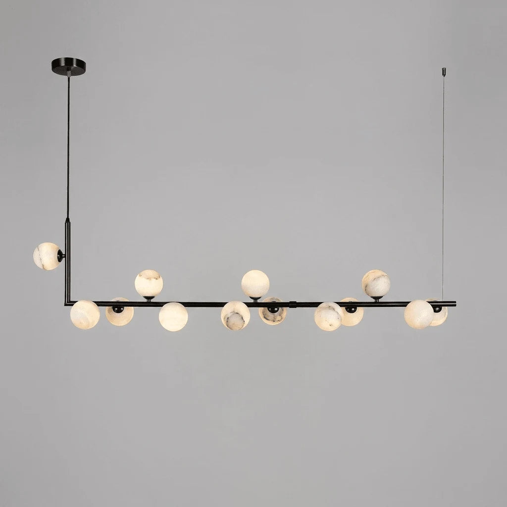 Lunara Alabaster Orb Linear Chandelier — 13 Lights: L 59.1″ × H 14.9″ / Black & White