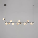 Lunara Alabaster Orb Linear Chandelier — 13 Lights: L 59.1″ × H 14.9″ / Black & White