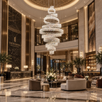 Luxury Crystal Grand Staircase Chandelier in hotel lobby interior