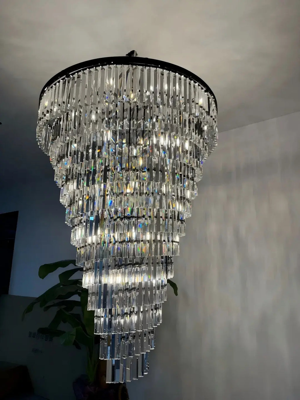 Luxury tiered crystal chandelier for foyer ambient view