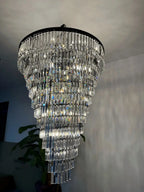 Luxury tiered crystal chandelier for foyer ambient view