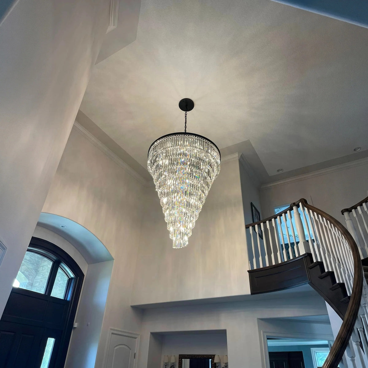 Luxury tiered crystal chandelier for foyer black crystal view