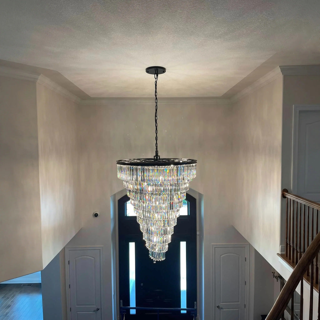 Luxury tiered crystal chandelier for foyer black side view