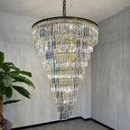 Luxury tiered crystal chandelier for foyer gold product view