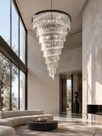 Luxury tiered crystal chandelier for high ceiling foyer