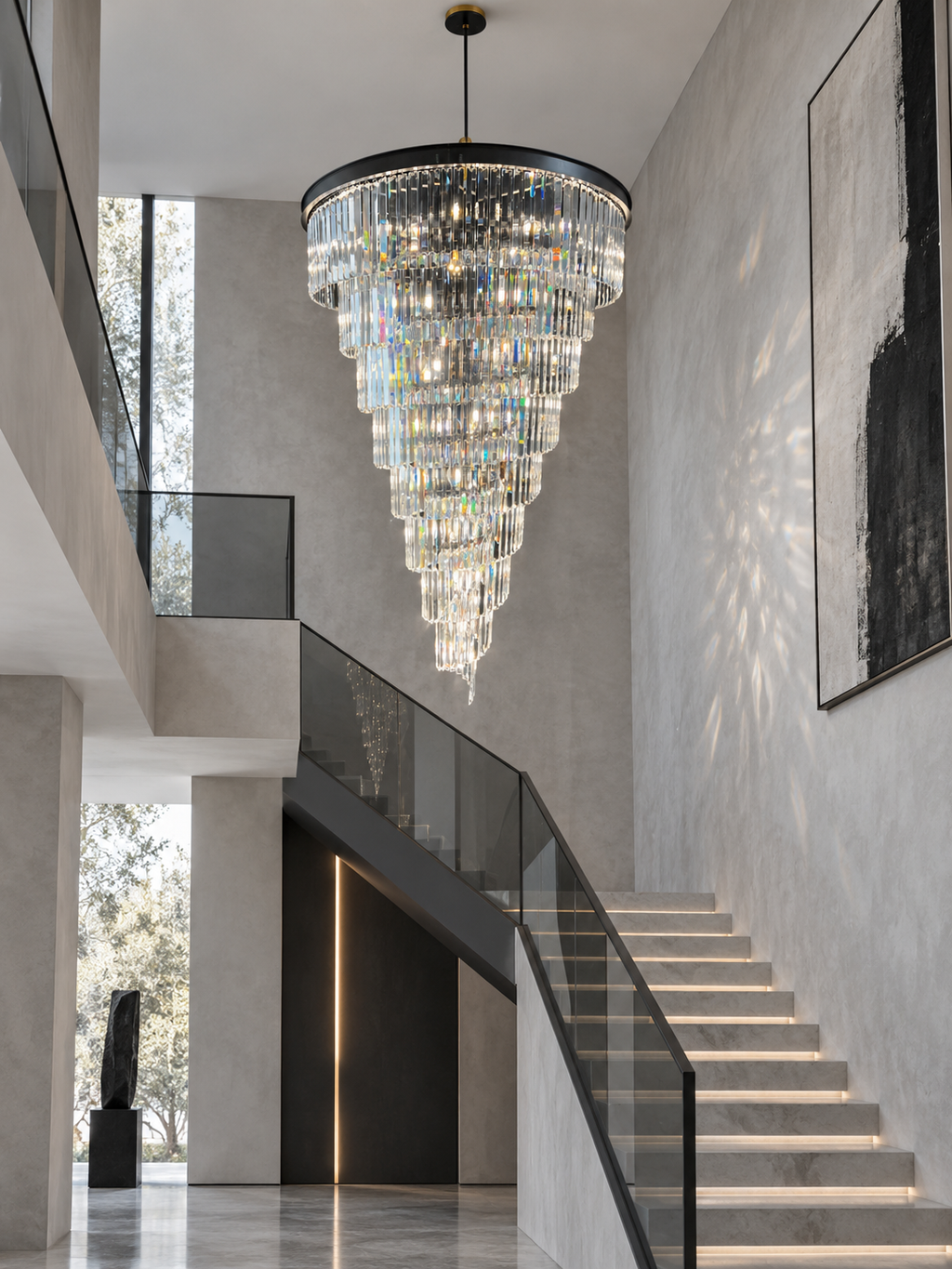 Luxury tiered crystal chandelier for foyer lifestyle view