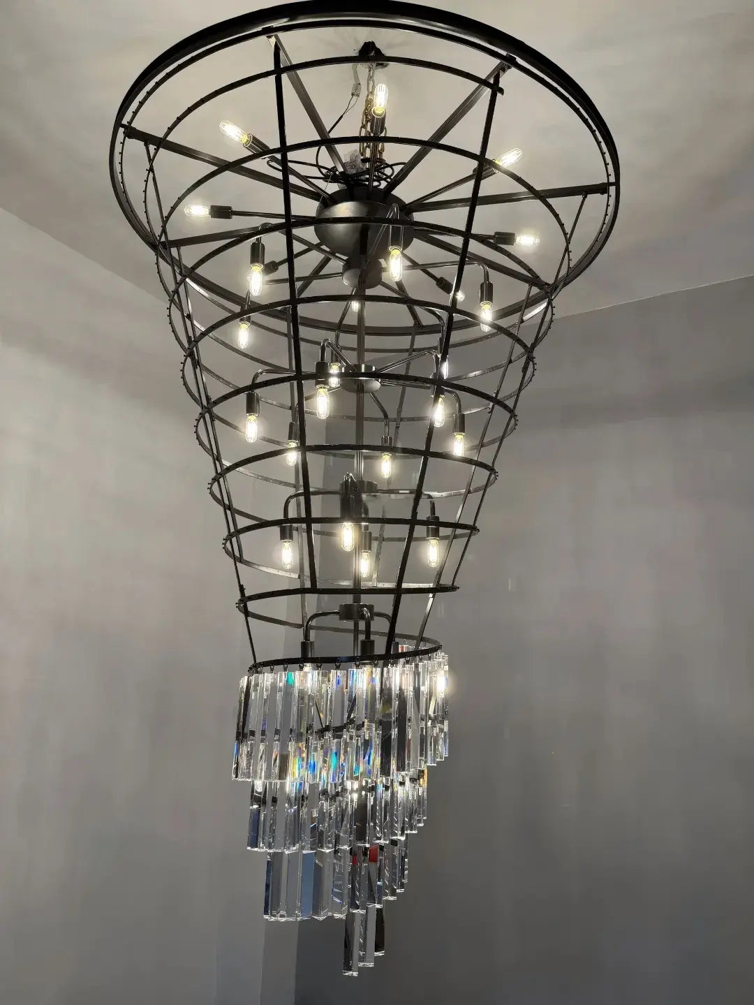 Luxury tiered crystal chandelier for foyer side view