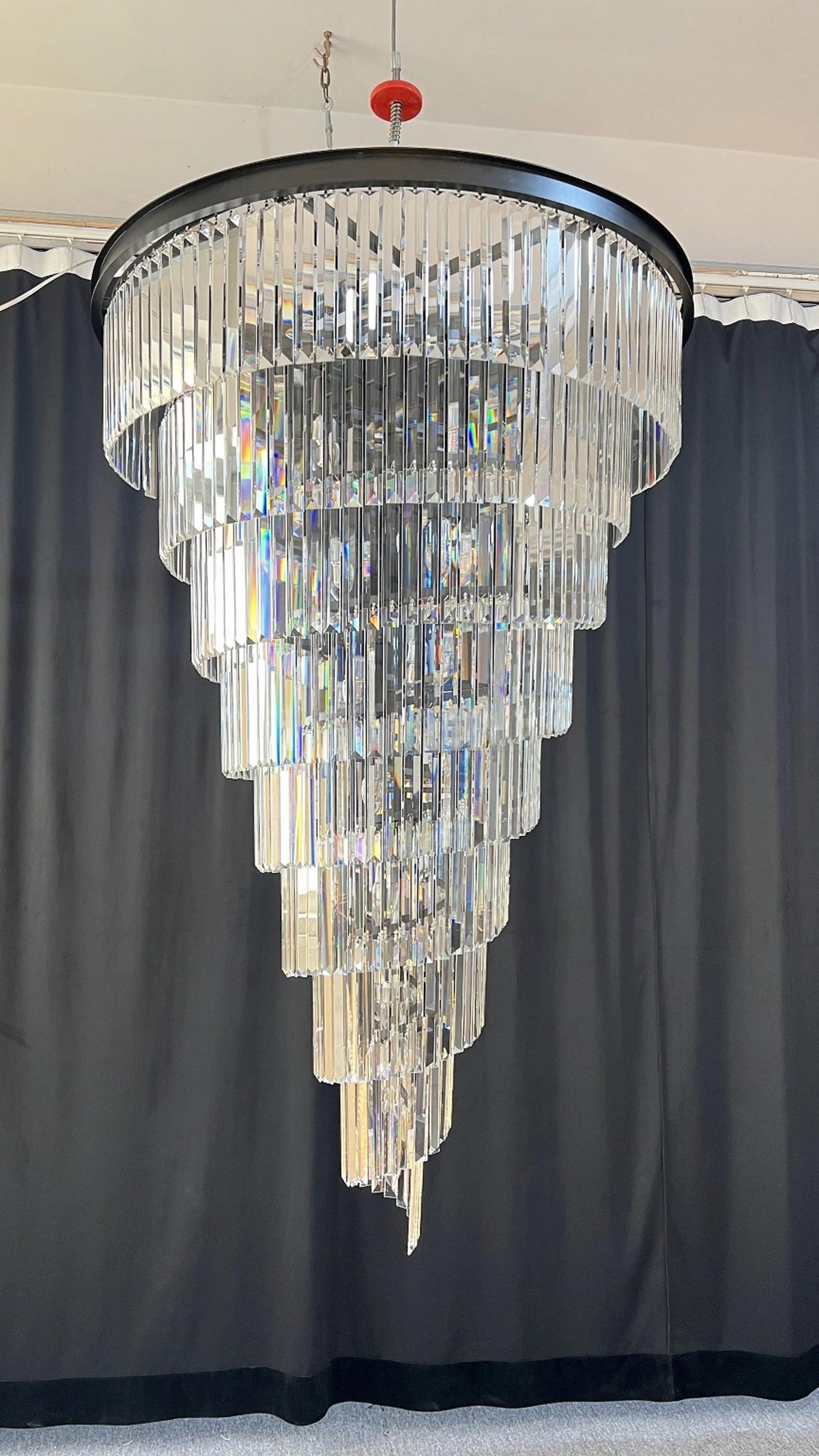 Luxury tiered crystal chandelier for foyer tall installation view