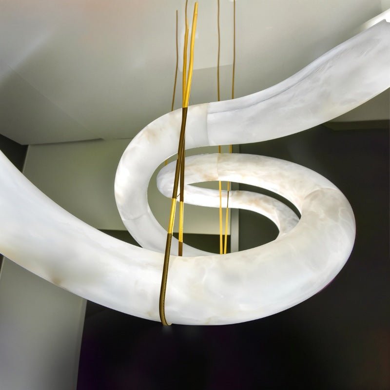 Maat Alabaster Double Loop Chandelier curved suspended alabaster bands