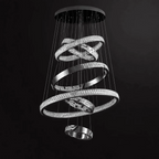 Malen Multi Ring Pendant Light silver finish product view with layered crystal LED rings